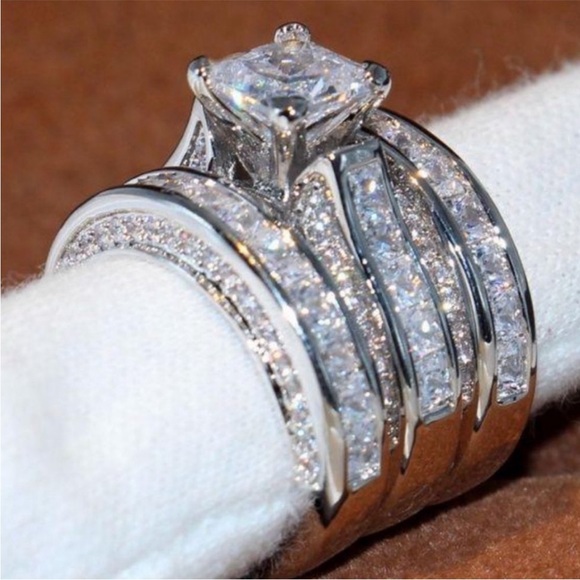 Jewelry - NEW LUXURY 3PC/SET 925 STERLING SILVER DIAMOND RING